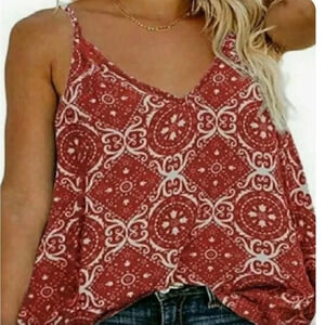 TECREW BOHO BANDANA PRINT V-NECK ADJUSTABLE STRAPS WOMENS SIZE M